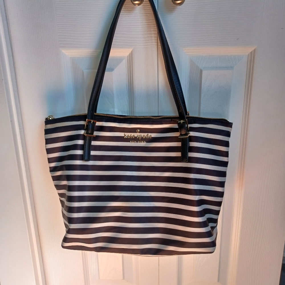 Kate Spade WATSON Lane Maya FRENCH Stripes Nylon Tote Shopper Bag Top Zip